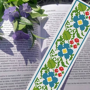 Blue Flowers Bookmark Cross Stitch Pattern: Easy DIY (Digital Download)