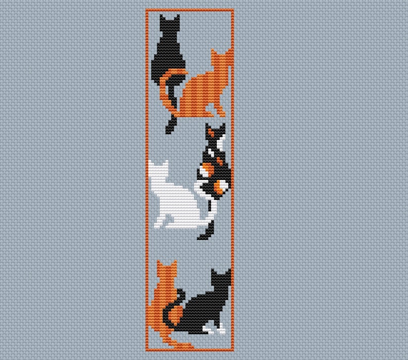 Cat bookmark cross stitch pattern , cute cross stitch , book lovers gift idea ,easy xstitch for beginners ,school diy, do it yourself imagem 3