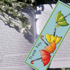 Rainbow Umbrellas Bookmark Cross Stitch Pattern: Easy DIY (PDF Pattern)