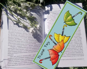 Rainbow Umbrellas Bookmark Cross Stitch Pattern: Easy DIY (PDF Pattern)