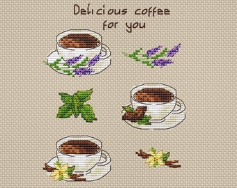 Coffee Cup Cross Stitch Pattern: Kitchen Decor Embroidery (PDF)