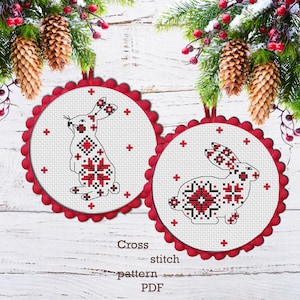 Rabbit Cross Stitch Christmas Ornament Pattern: New Year 2023 (PDF Download)