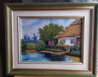 Village Summer Landscape Cross Stitch Pattern PDF – Countryside Embroidery Design – Instant Download