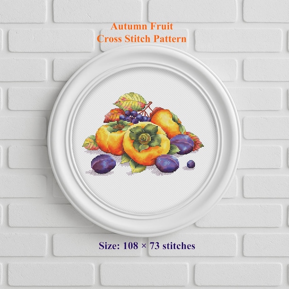 Autumn Fruit Cross Stitch Pattern, Kitchen Decor Embroidery Chart