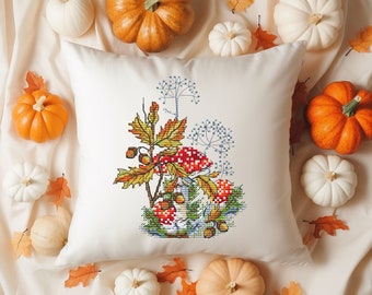 Amanita-paddenstoel kruissteekpatroon: herfstpaddestoeldecor (pdf-patroon)