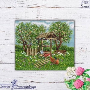Nature cross stitch / Village cross stitch Pattern/Summer Seasons Cross Stitch Pattern PDF/ Garden Cross Stitch Pattern Instant Download