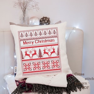 Cross stitch pattern Merry Christmas,Сhristmas decor embroidery sampler folk cross stitch Christmas cross stitch pillow,holiday cross stitch
