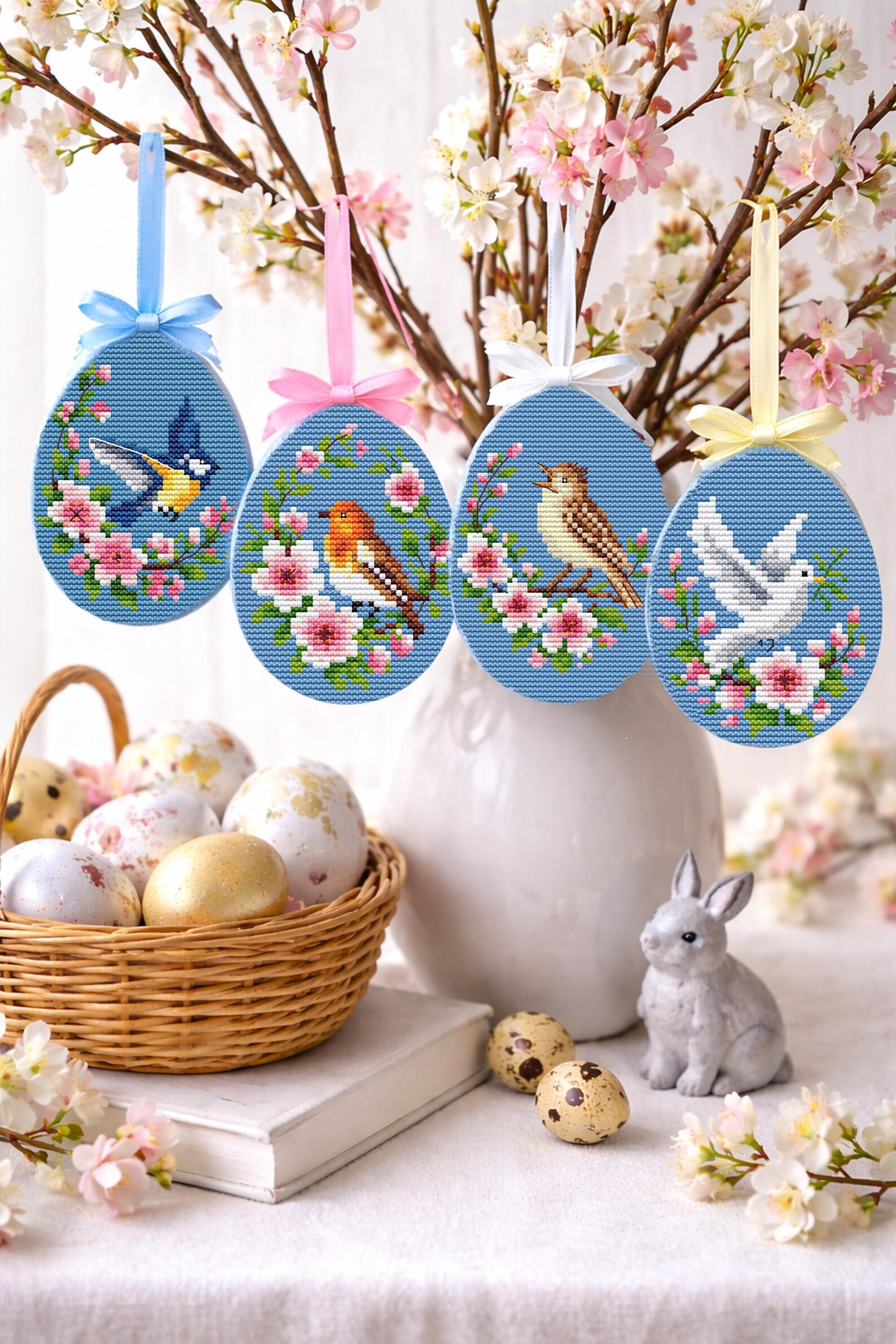 Mini Easter Egg Cross Stitch Patterns, Spring Birds, Small Embroidery ...