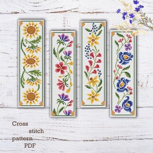 4 Bookmarks  Cross Stitch Pattern Flowers Instant Download Book Cross Stitch Nursery Cross Stitch Cute Cross Stitch Easy Cross Stitch