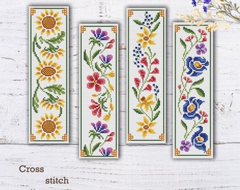 4 Bookmarks  Cross Stitch Pattern Flowers Instant Download Book Cross Stitch Nursery Cross Stitch Cute Cross Stitch Easy Cross Stitch