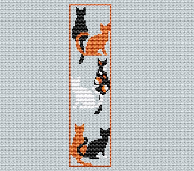 Cat bookmark cross stitch pattern , cute cross stitch , book lovers gift idea ,easy xstitch for beginners ,school diy, do it yourself imagem 8