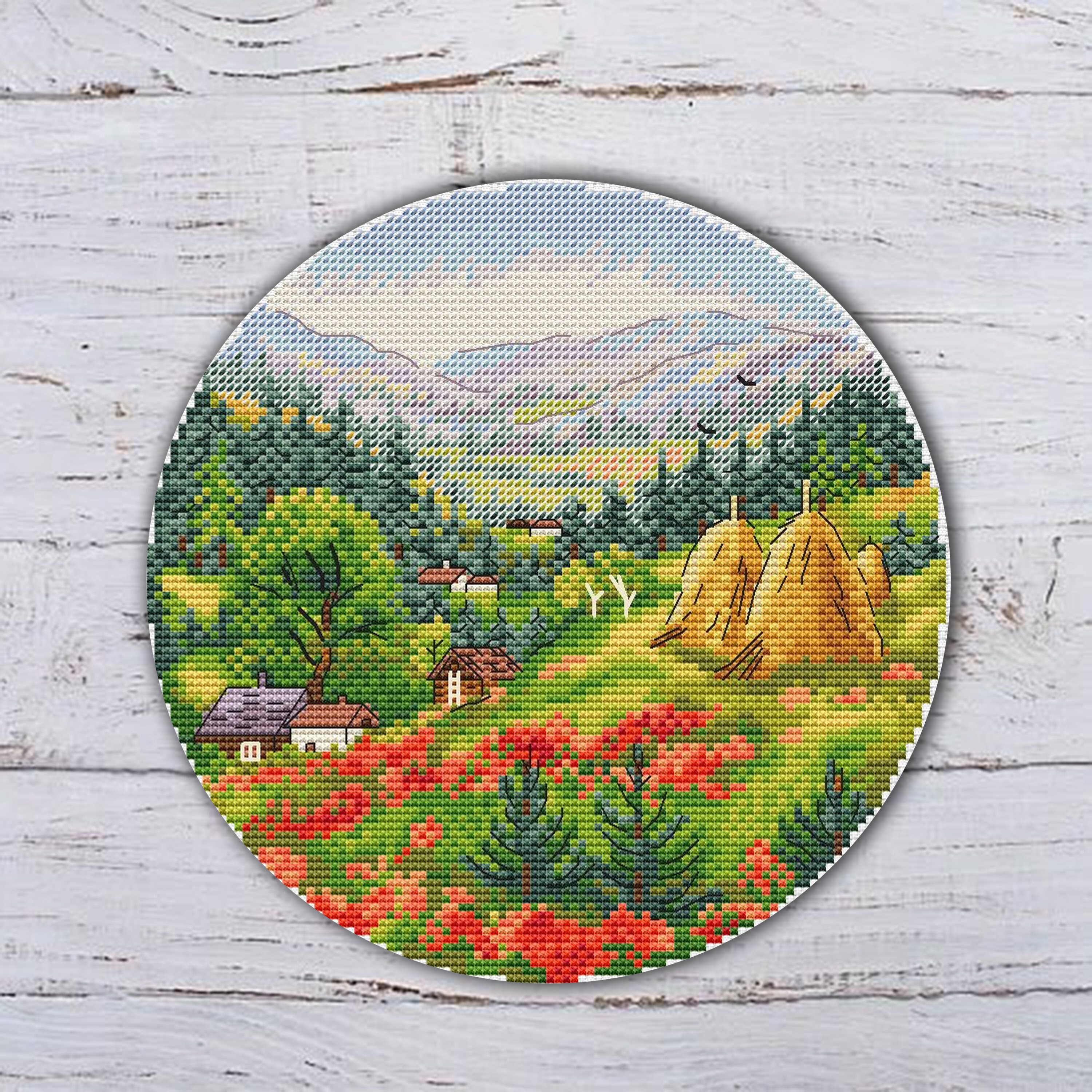 Mountains Cross Stitch Pattern: Forest Village Landscape (PDF Pattern ...