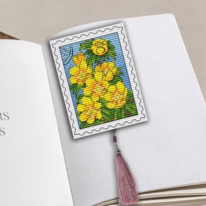 Yellow  Flowers Cross Stitch Pattern for Small Spring Bookmark and Keychain