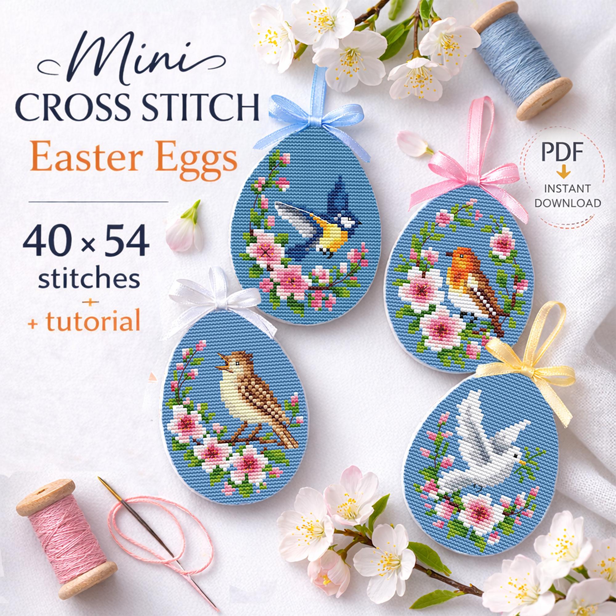 Mini Easter Egg Cross Stitch Patterns, Spring Birds, Small Embroidery ...