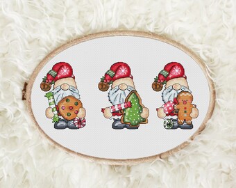 Decorazioni natalizie gnomi di Natale schema punto croce pdf, punto croce pan di zenzero. Gnomo dolce, piccolo arazzo, ricamo fai da te