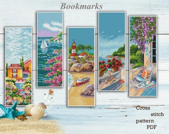 Seascape Bookmark Cross Stitch Pattern: Summer Embroidery (PDF Pattern)