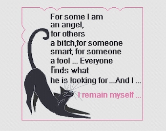 Feminist Cat Cross Stitch Pattern: "I Remain Myself" Quote (PDF Download)