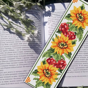 Zonnebloem bladwijzer kruissteekpatroon: bloemen DIY-borduurwerk (digitale download)