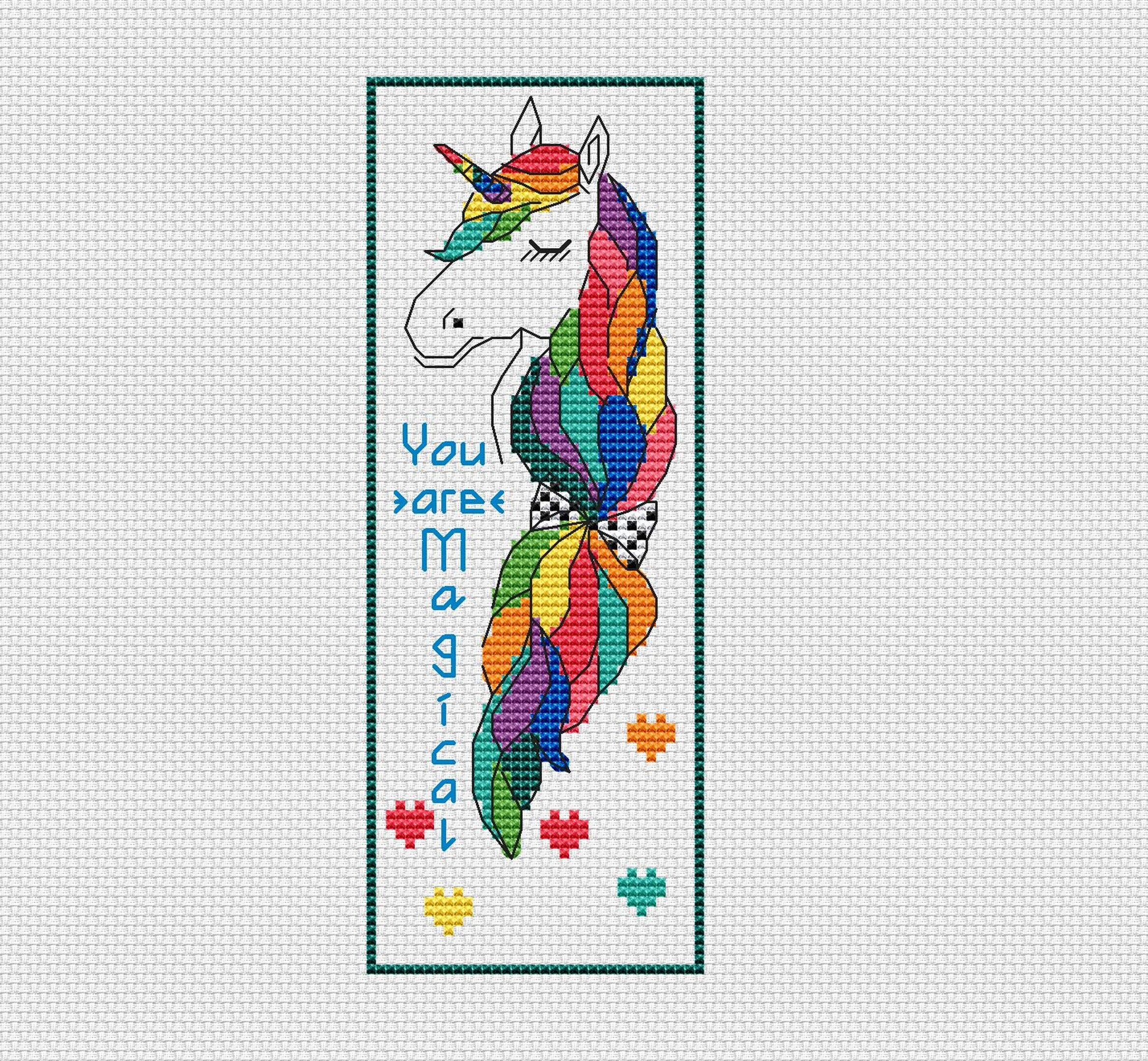 Bookmark Cross Stitch Pattern Rainbow Unicorn Instant Download Etsy UK