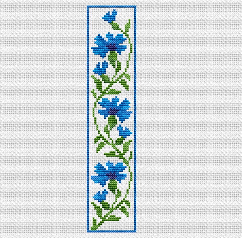 Bookmark Cross Stitch Pattern Blue Flowersinstant Download Etsy