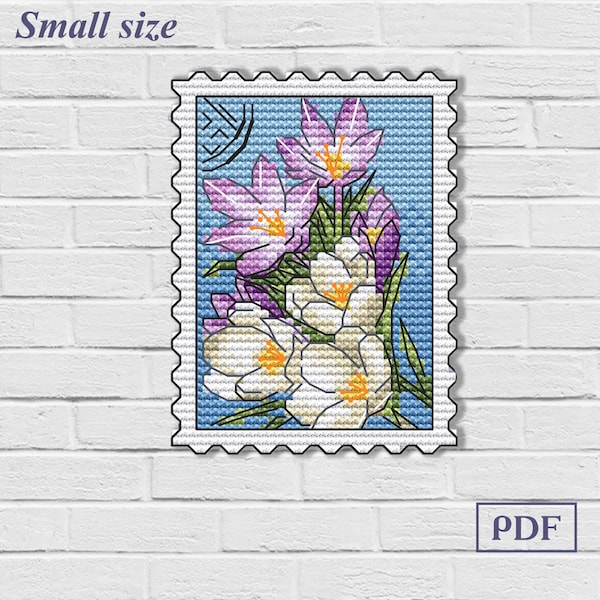 Small cross stitch pattern  PDF Flowers, Spring, Stamp,  Mini, Plastic canvas, Counted, Bookmark, Plant , Embroidery postal needlepoint