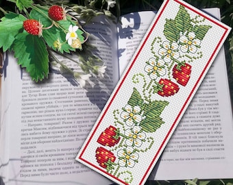 Strawberry Flower Bookmark Cross Stitch Pattern (Digital Download)