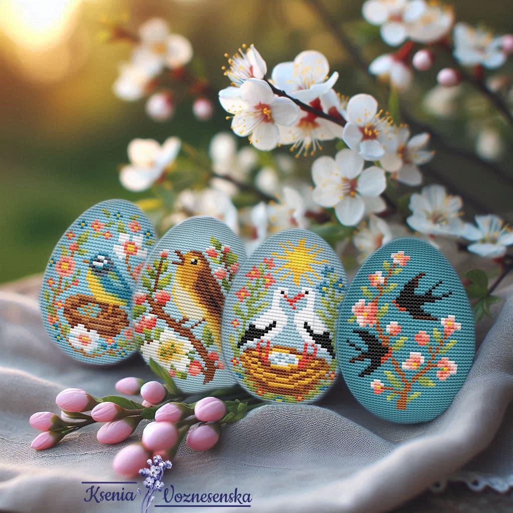 Easter Egg Cross Stitch Pattern Set: Spring Birds (digital File) - Etsy