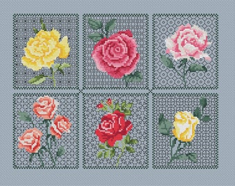 Rose and Blackwork Cross Stitch Pattern, Flower Mini ,small