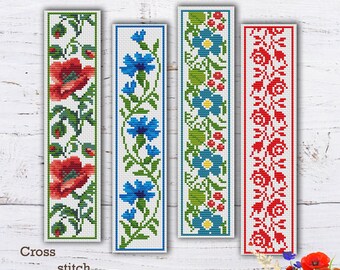 Floral Bookmark Cross Stitch Pattern: Ukrainian Flowers (Digital Download)