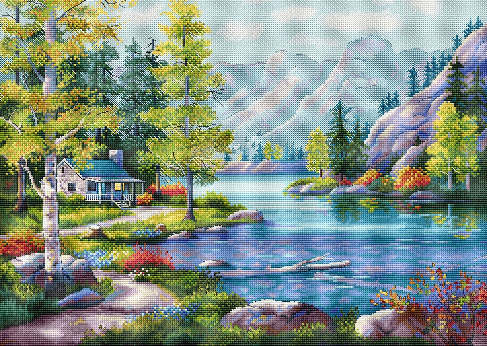 Mountain Landscape Cross Stitch Pattern PDF River nature Etsy India