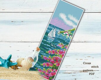 Seascape Bookmark Cross Stitch Pattern: Summer Embroidery (PDF Pattern)