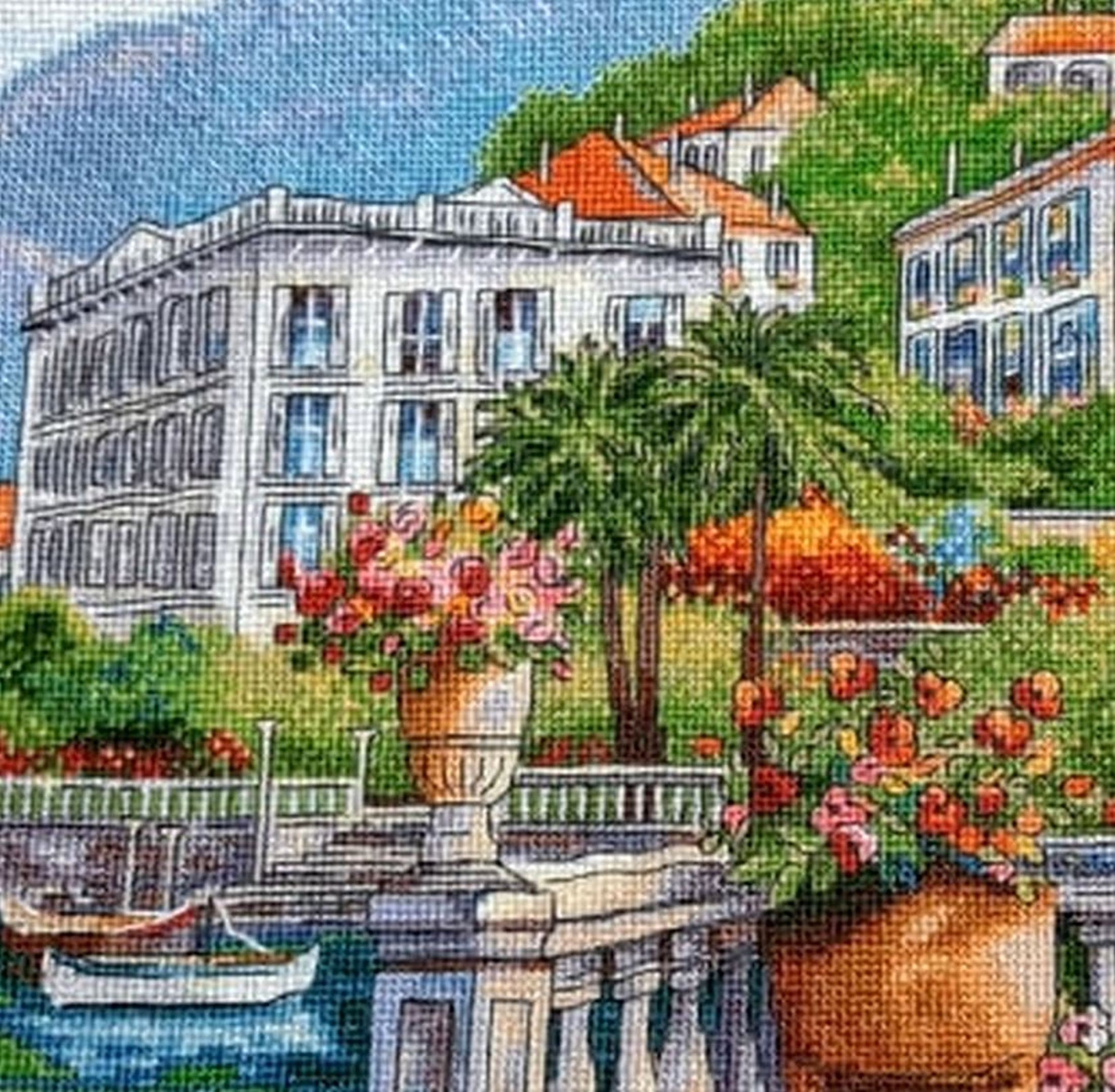 Еmbankment Seaside resort cross stitch pattern summer town | Etsy