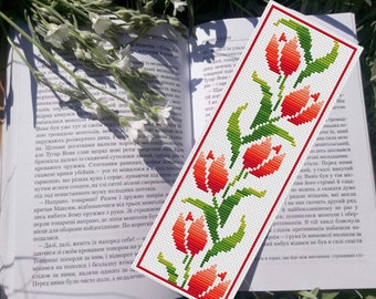 Bookmark Cross stitch pattern-red flowers,Instant Download,Book Cross Stitch,Nursery Cross Stitc ,Cute Cross Stitch Easy Cross Stitch Stitch