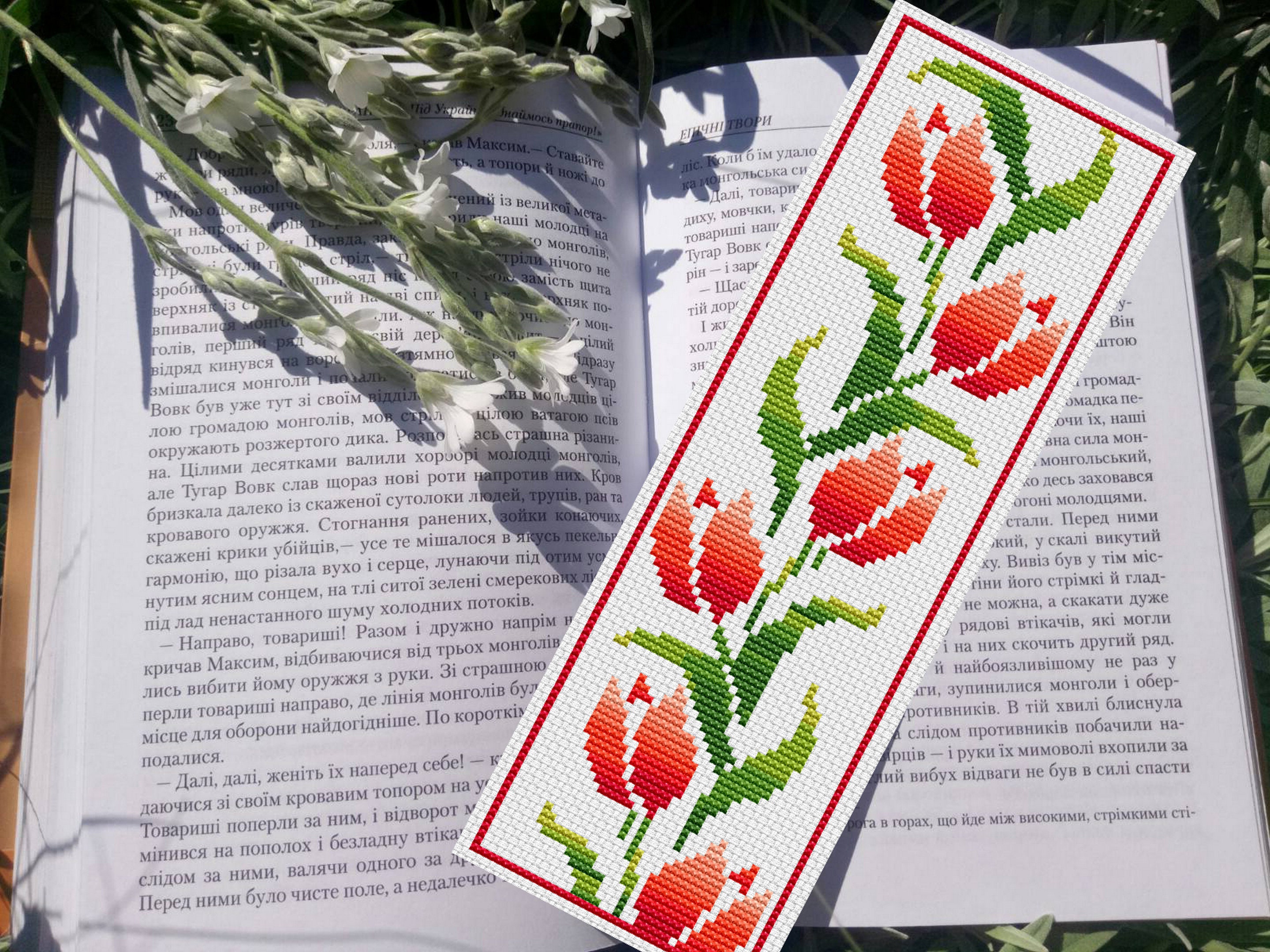 Bookmark Cross stitch patternred flowersInstant Etsy