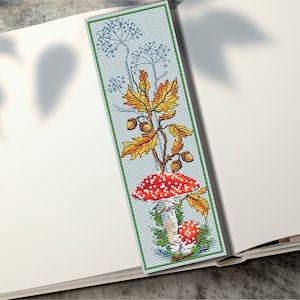 Toadstool Bookmark Cross Stitch Pattern: Autumn Leaves (Digital Download)