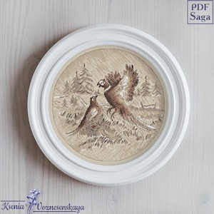 Pheasants pair cross stitch pattern, birds cross stitch,Birds in the forest Сross stitch ,pheasant cross stitch ,round design cross stitch