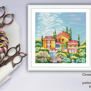 Seaside Houses Cross Stitch Pattern: Summer Home Embroidery (PDF Pattern)