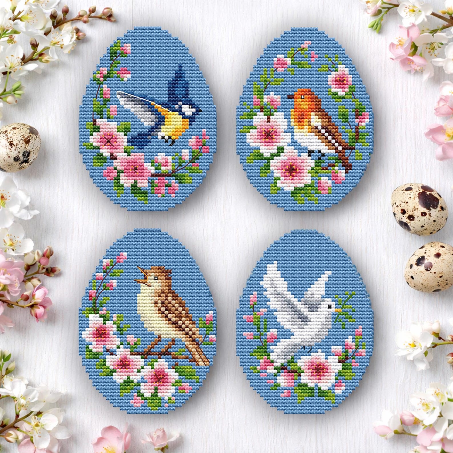 Mini Easter Egg Cross Stitch Patterns, Spring Birds, Small Embroidery ...