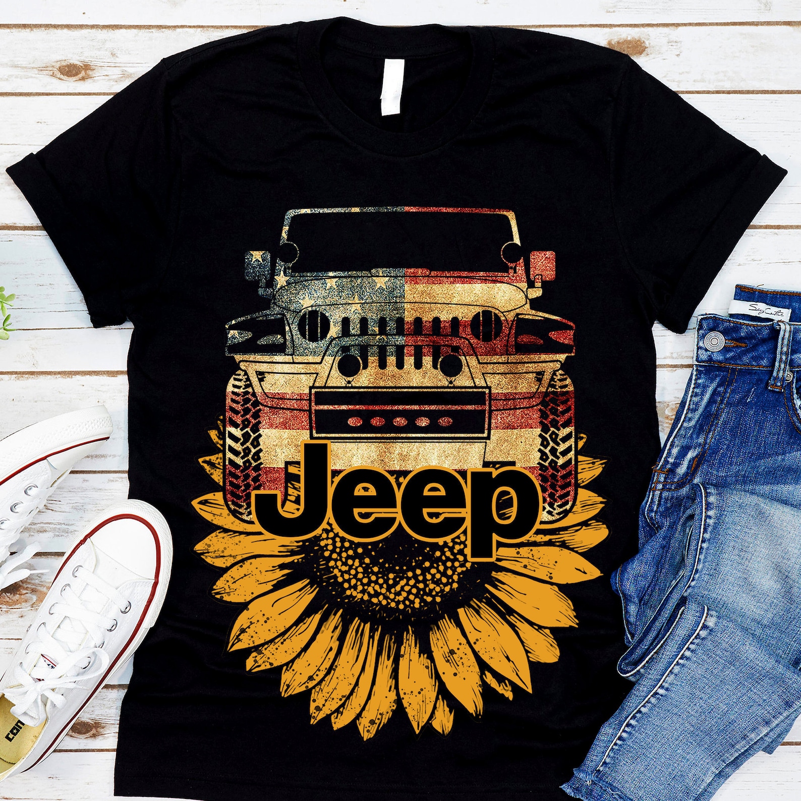 Jeep Sunflower Jeep Sunlower American Flag Jeep Life Shirt | Etsy