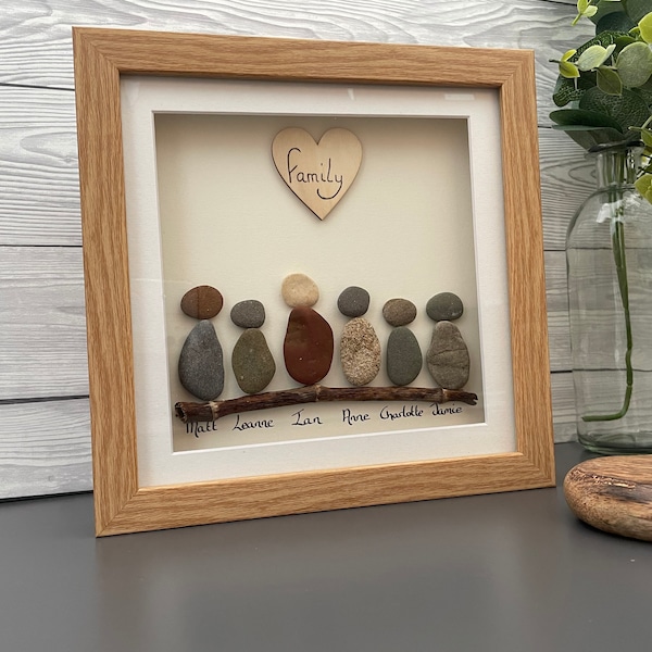 Handmade pebble art "family" personalised picture