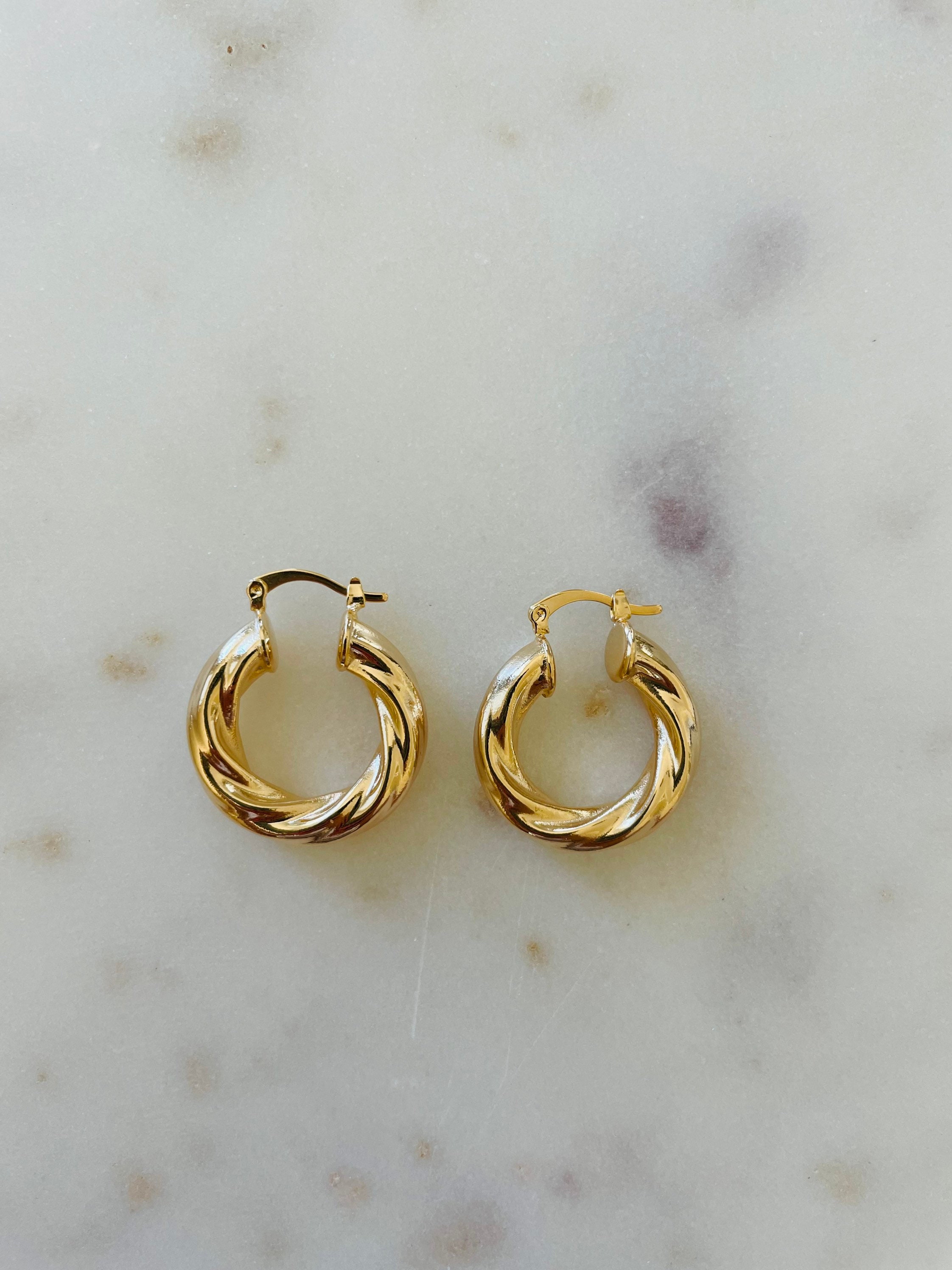 18k Gold Filled Twisted Hoop Lever Back Earrings / Gold | Etsy