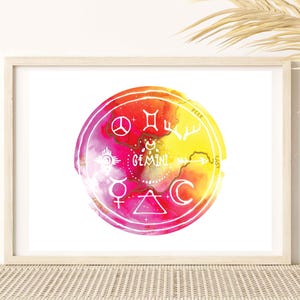 Stampa artistica del segno zodiacale Gemelli / Carta astrale dei simboli / Stampa mandala Gemelli / Regalo di compleanno di giugno