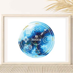 Impression d'art signe astrologique Verseau - oeuvre d'art murale zodiaque unique - cadeau spirituel pour les amateurs d'astrologie