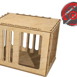 Pets wood house, Dog and Cat sliding door kennel, Laser Cut Design, Drawing, Vector File (Pth-In-Qb) idea, download Digital IPS, AI, SVG