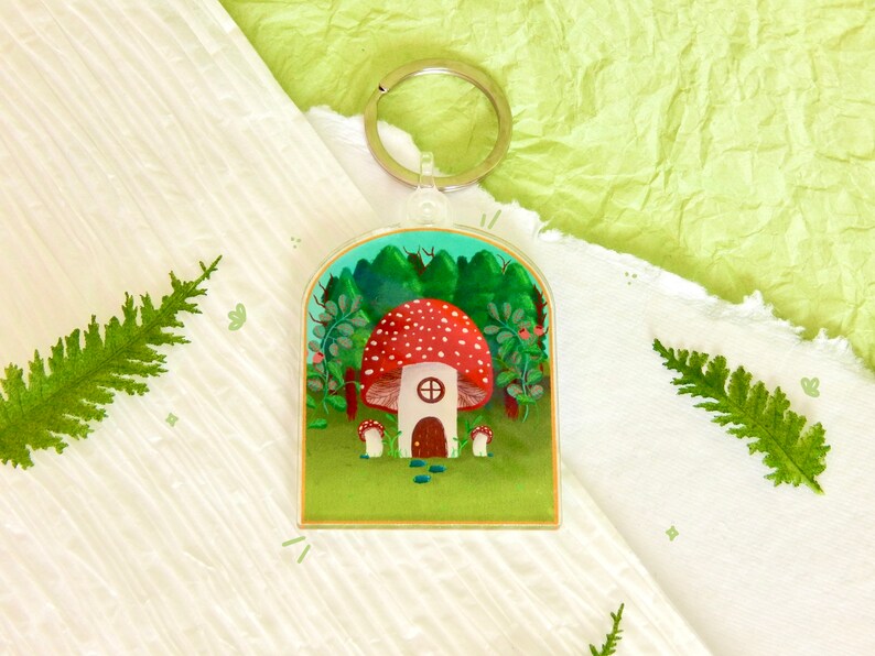 Cute Mushroom Kawaii Keychain Forest Core Keychain Cottage Core Keychain Mushroom House in the Forest Keychain