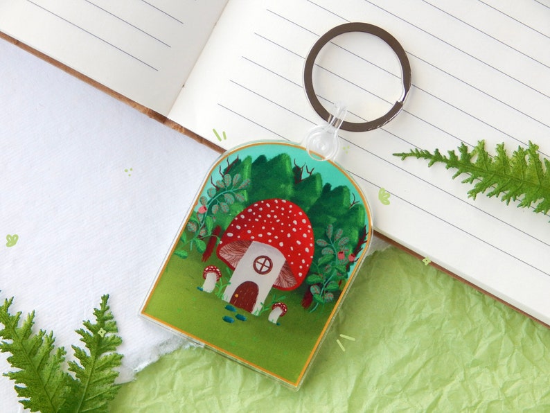 Cute Mushroom Kawaii Keychain Forest Core Keychain Cottage Core Keychain Mushroom House in the Forest Keychain