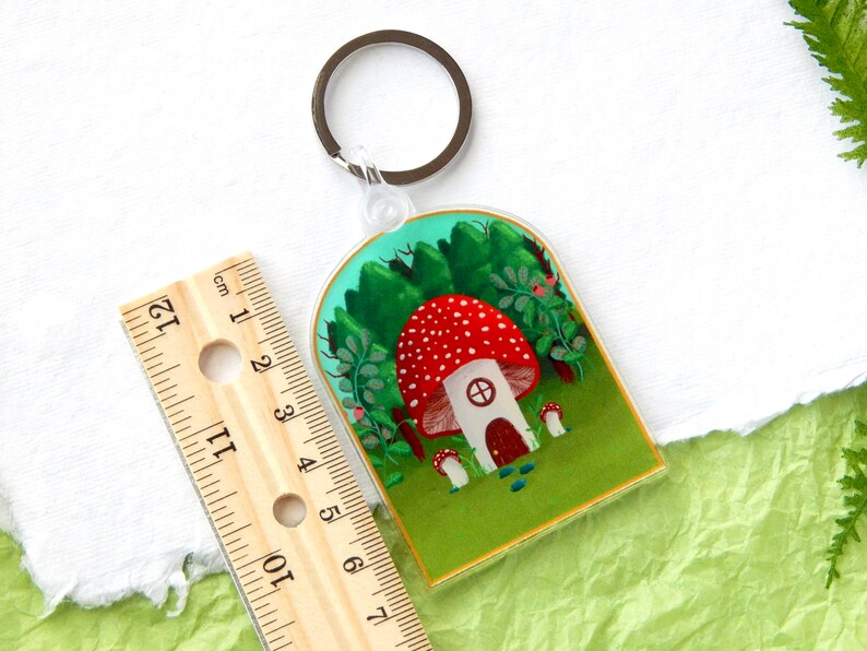 Cute Mushroom Kawaii Keychain Forest Core Keychain Cottage Core Keychain Mushroom House in the Forest Keychain