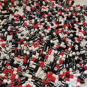 Red, White, and Black All Over Bead Mix - Fuse bead mix multi colors: white, red, black, black and white strips - 1000 beads