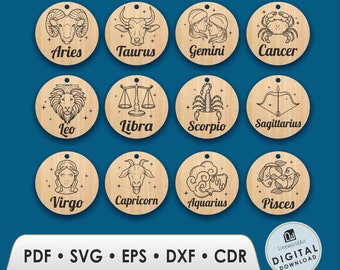 Zodiac Earrings SVG Laser Cut Files, Glowforge Template (Digital Download)