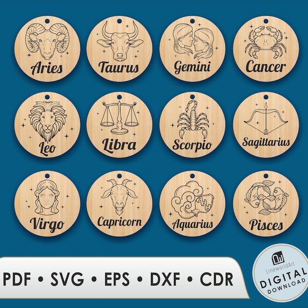 Zodiac Earrings Laser Cut File, Jewelry Svg, Earring Svg, Earring Template, Glowforge Earring, Digital Download